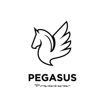 Pegasus Fly Horse, Black Horse, Design Inspiration Vector head pegasus line logo