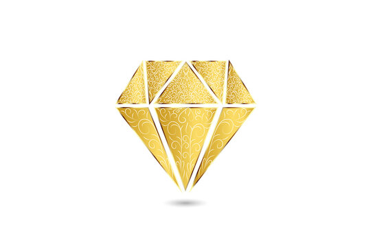 Gold diamond logo swirly floral brilliant sparkles jewelry sapphire gems luxury symbol image vector isolated on black background. 