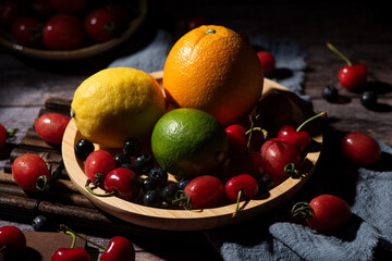 group of fresh ripe fruits . Food concept background.