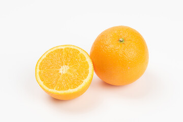 orange slice, half cut orange isolated on white background.