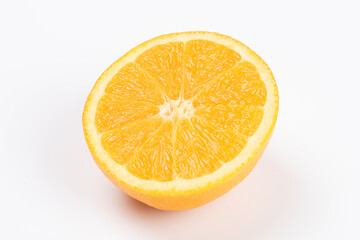 orange slice, half cut orange isolated on white background.
