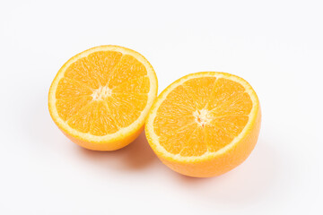 orange slice, half cut orange isolated on white background.