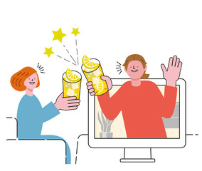 オンラインで飲み会する人物