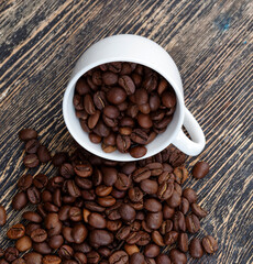 coffee beans for making delicious coffee in a mug