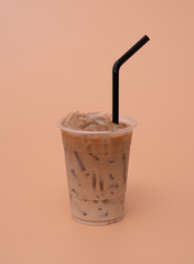 Iced coffee or caffe latte in plastic cup