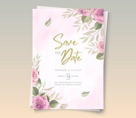 Elegant wedding card design with pink roses ornaments