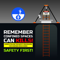 Confined space work illustration in industrial area.