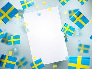 Sweden Independence Day. National flag on a white foggy background. The concept of freedom, memory and patriotism. Mockup. Copy space