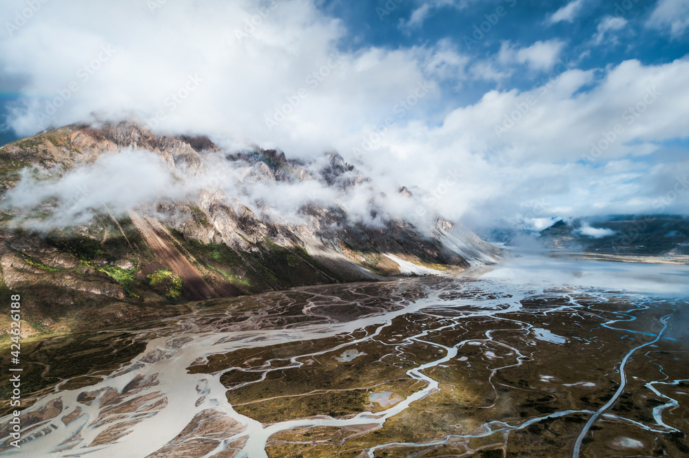 Wall mural Aerial photography of natural scenery of Tibetan rivers and canyons