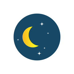 Obraz na płótnie Canvas Moon and stars icon isolated. Flat design. Vector Illustration .Night with moon and stars icon in flat style. Night symbol for your web site design, logo. Vector EPS 10.