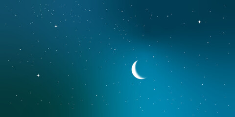 Obraz na płótnie Canvas Webstarry night sky. night sky with stars and moon. paper art style. Vector of a crescent moon with stars on a cloudy night sky. Moon and stars background. Vector EPS 10.