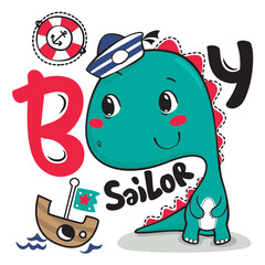 cute dinosaur cartoon wearing sailor hat