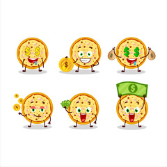Marinara pizza cartoon character with cute emoticon bring money