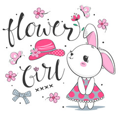 cute rabbit girl flower isolated on