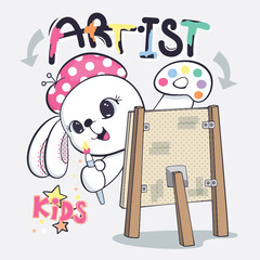 cute rabbit girl wearing beret hat