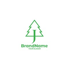 J Pine Tree Logo Design Vector
