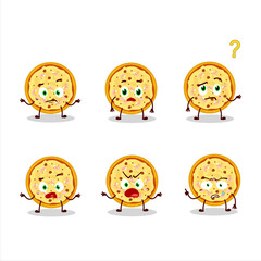 Cartoon character of marinara pizza with what expression