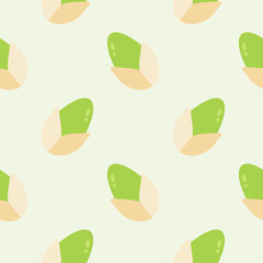 pistachio flat design seamless pattern. Seamless pattern with leaves and vegetable. Vector illustration of art. Vintage background. Kitchen and restaurant design for fabrics, paper