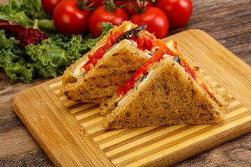 Club sandwich with eggplant and cheese