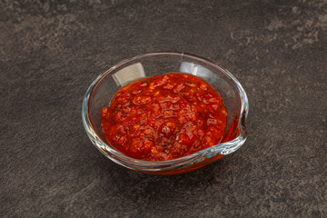 Tomato spicy sauce in the bowl