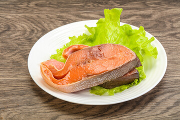 Two pink salmon fish steak