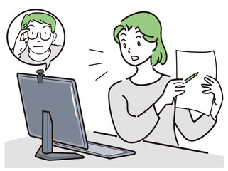 ノートパソコンでオンラインで会議をする2人