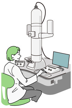recommend clip art: 電子顕微鏡でモニター越しに微生物を調べる女性研究員