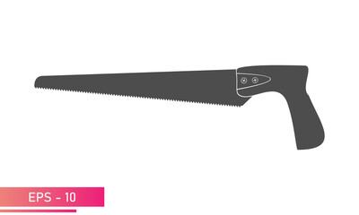 A small handy saw for a carpenter. Solid design. On a white background. Carpenter tools. Flat vector illustration.