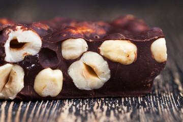 delicious milk homemade chocolate with lots of hazelnuts