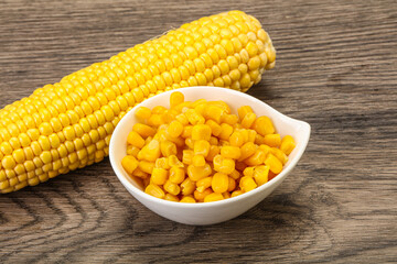 Sweet yellow corn in the bowl