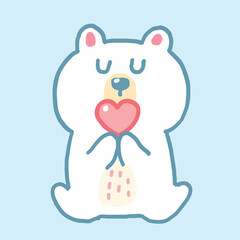 Vector Illustration of Cartoon Bear Character and Red Heart Design on Isolated Background