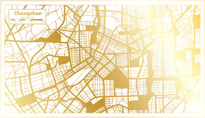 Changchun China City Map in Retro Style in Golden Color. Outline Map.
