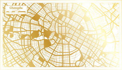 Chengdu China City Map in Retro Style in Golden Color. Outline Map.