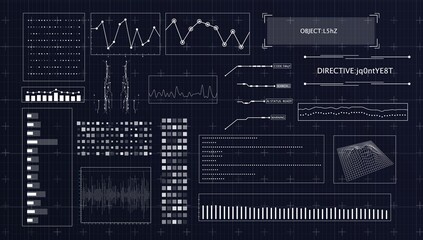 Fototapeta premium HUD futuristic interface. Hitech display with infographic elements. Dashboard with chart, diagram, line, graphic and data.