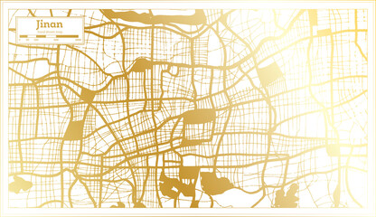 Jinan China City Map in Retro Style in Golden Color. Outline Map.