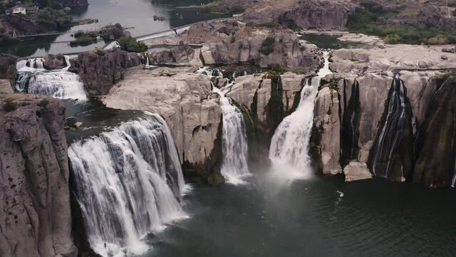 Shoshone Falls In Twin Falls, Idaho. Nature Scenery With Mist On Snake River. aerial drone