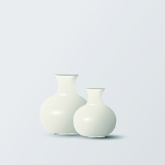 Two white ceramic vases On a white background EPS 10 Vector.