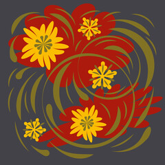 Abstract folk floral art. Flowers print, poster.