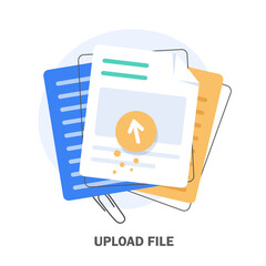 Uploading office file flat icon with gradient style. Uploading office document icon. File upload task icon for business and presentation - obrazy, fototapety, plakaty
