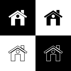 Set House icon isolated on black and white background. Home symbol. Vector