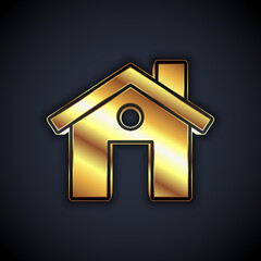 Gold House icon isolated on black background. Home symbol. Vector