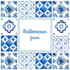 Patchwork Mediterranean tiles watercolor frame azulejo