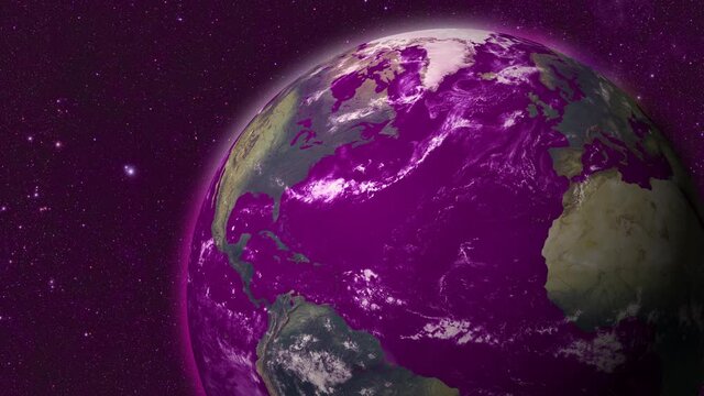 Beautiful pink color realistic slow rotated 3d earth with star background, Pink planet footage