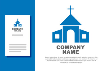 Blue Church building icon isolated on white background. Christian Church. Religion of church. Logo design template element. Vector