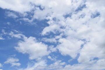 White fluffy clouds floating in the blue sky