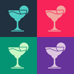 Pop art Margarita cocktail glass with lime icon isolated on color background. Vector