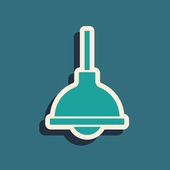 Green Lamp hanging icon isolated on green background. Ceiling lamp light bulb. Long shadow style. Vector