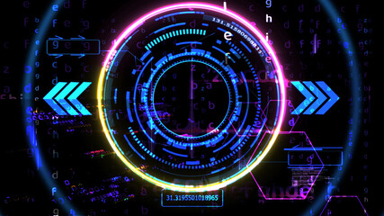 futuristic technology digital powerful energy holographic matrix element orange pink laser