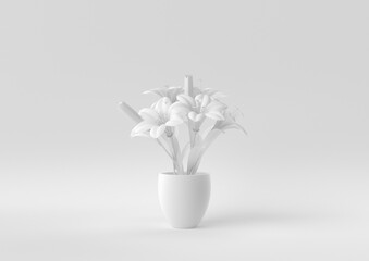 White Tree pot in white background. minimal concept idea creative. monochrome. 3D render.