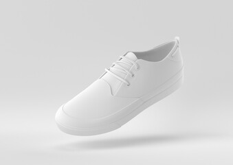 White shoe floating in white background. minimal concept idea creative. 3D render.